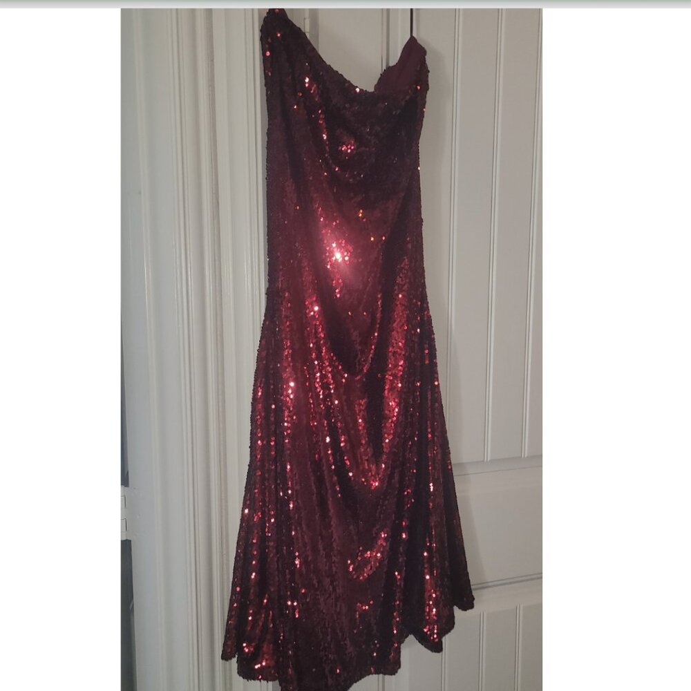 Red sequined skirt